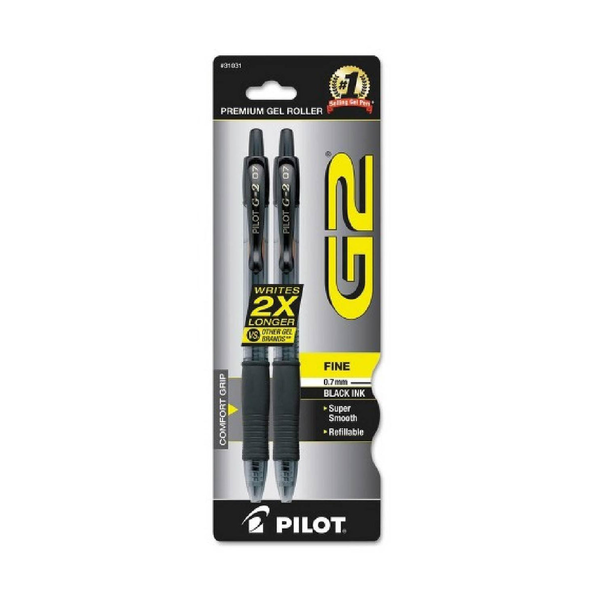 Pilot G2 Premium Retractable Gel Ink Pen Refillable Black Ink .7mm 2 ct ea - 12 Pack