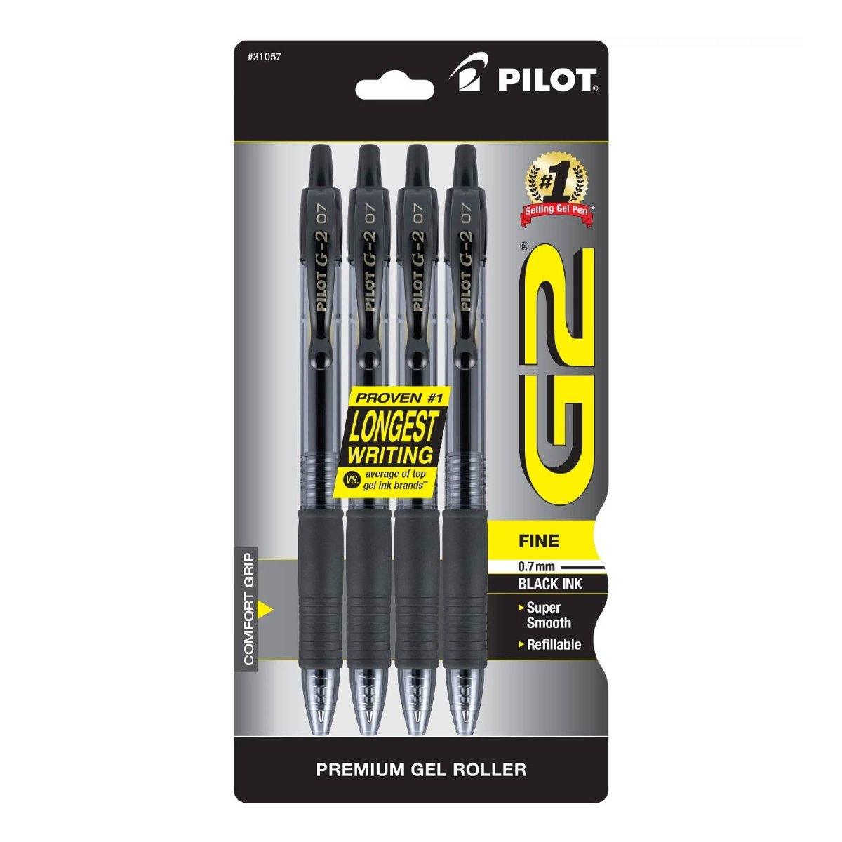 Pilot G2 Premium Retractable Gel Ink Rolling Ball Pen Fine Point Black 4 ea - 12 Pack