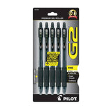 Pilot G2 Retractable Premium Gel Ink Roller Ball Pens, Fine Point, Black Ink 5 ea - 12 Pack