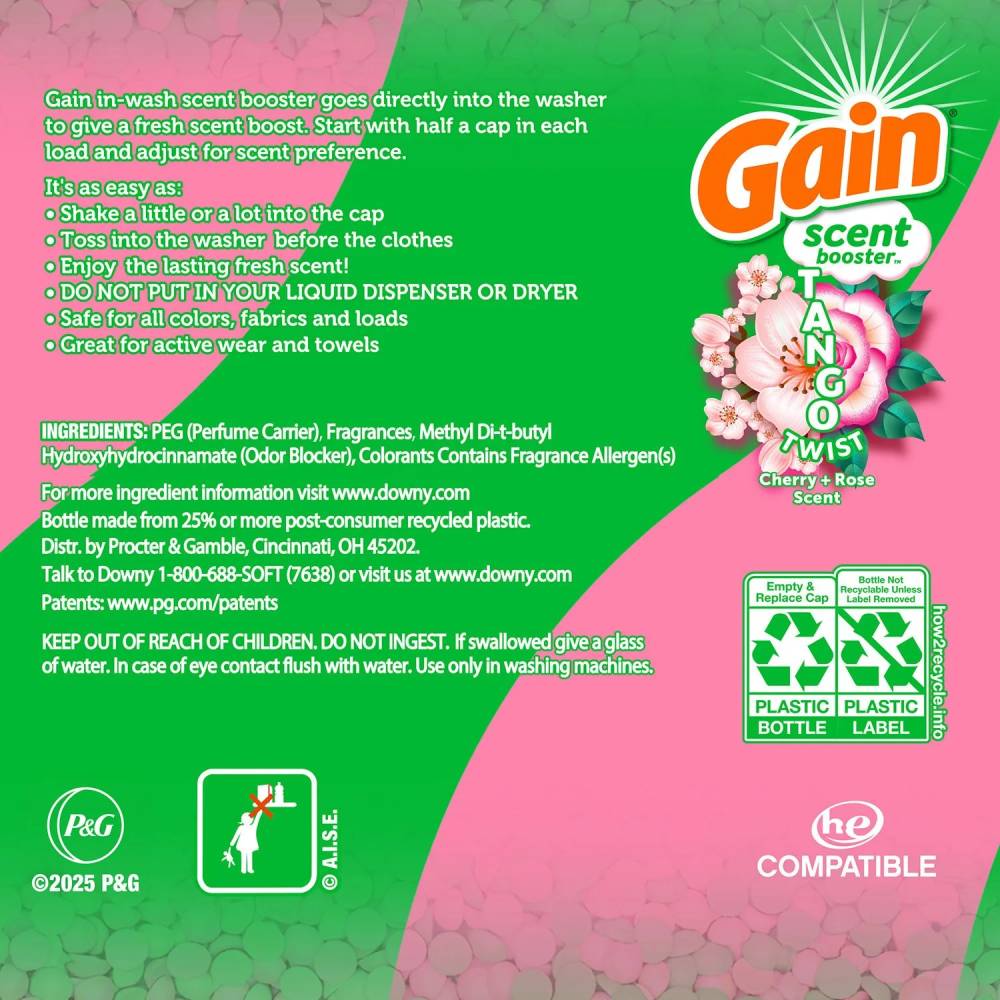 Gain - Tango Twist Laundry Scent Booster Beads, Cherry and Rose Scent - 26.3 Oz Each