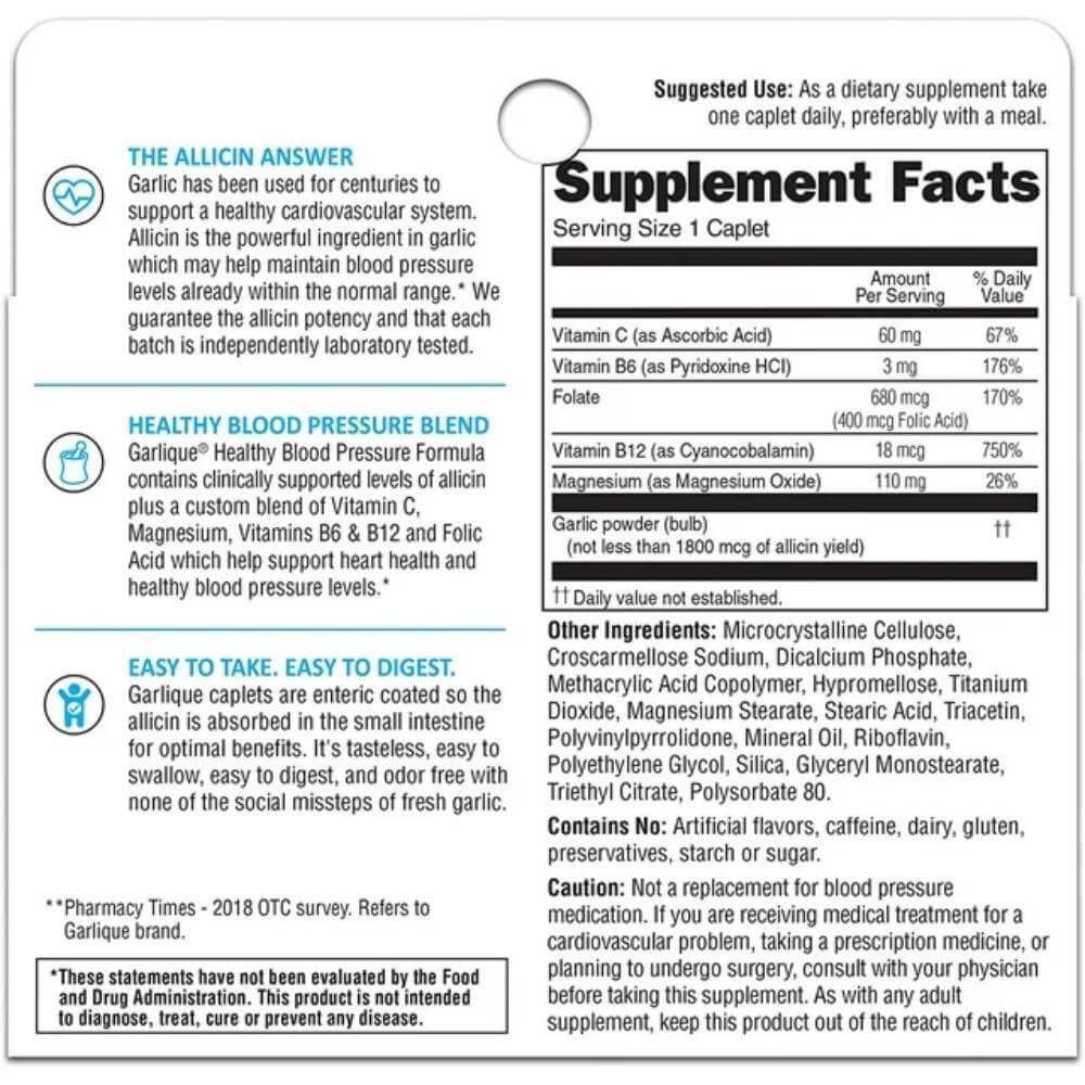 Garlique Healthy Blood Pressure Formula Tablets 60 Ct 24 Pack Contarmarket