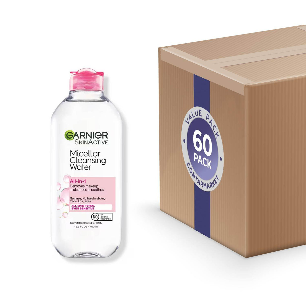 Garnier SkinActive Micellar Cleansing Water All in 1 Cleanser & Makeup Remover, 13.5 Oz - 60 Pack