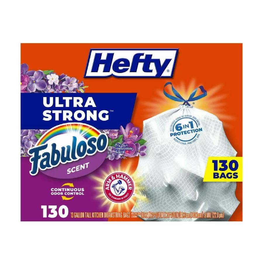 Hefty Ultra Strong 13-Gallon Kitchen Drawstring Trash Bags, Fabuloso Scent - 130 Ct