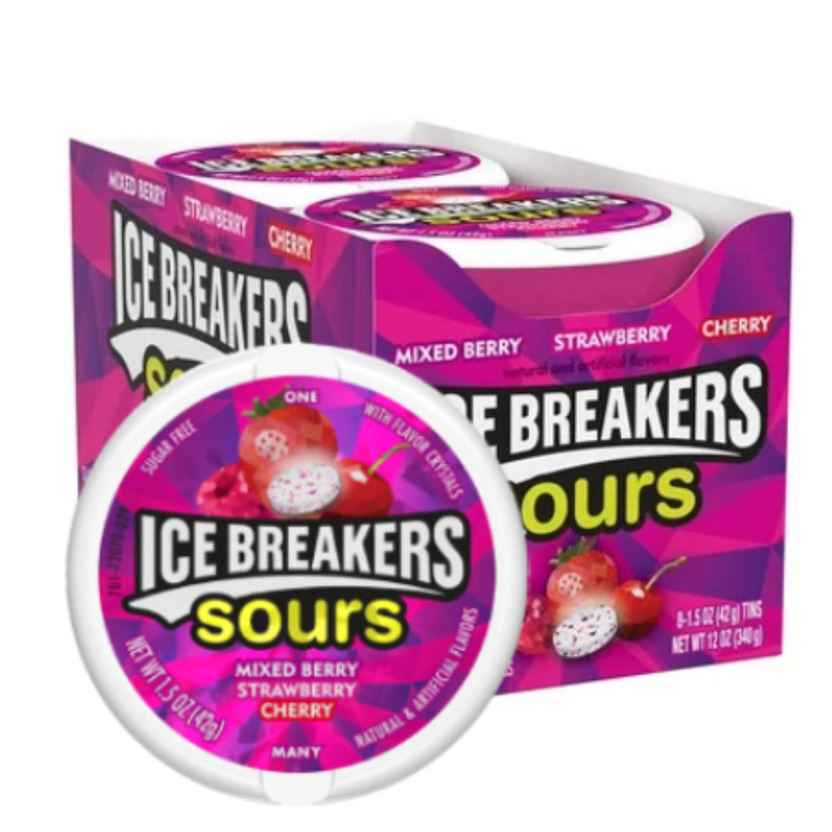 Ice Breakers Sours Sugar Free Mints, Mixed Berry, Strawberry, Cherry - 8 Ct