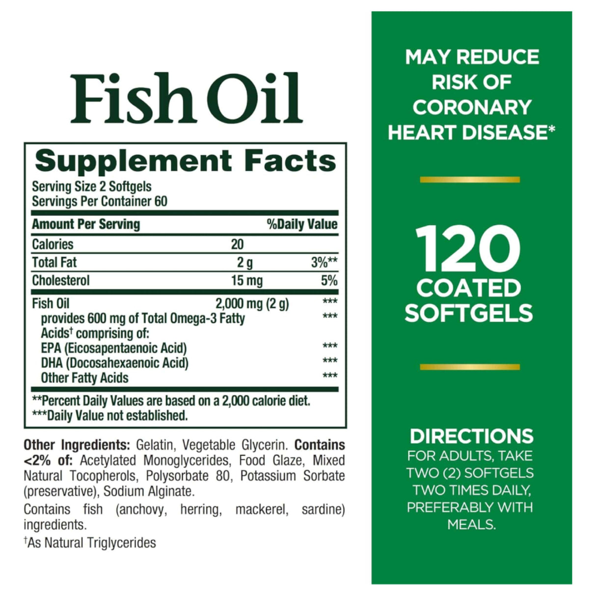 Nature's Bounty - Fish Oil, 1000mg, 300mg of Omega-3, 120 Odorless Softgels - 12 Pack