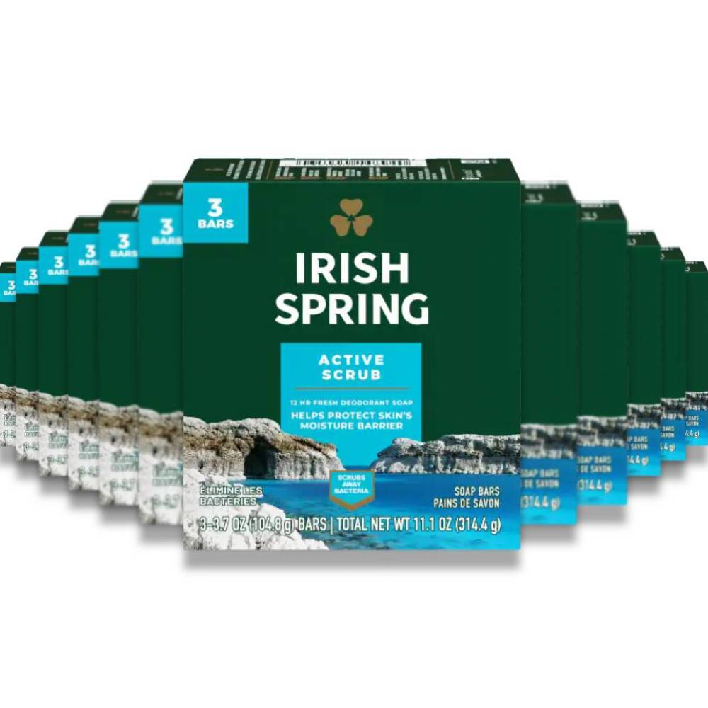 Irish Spring Deodorant Soap, Clean Scrub - 3 Bars 3.7 Oz - 18 Pack