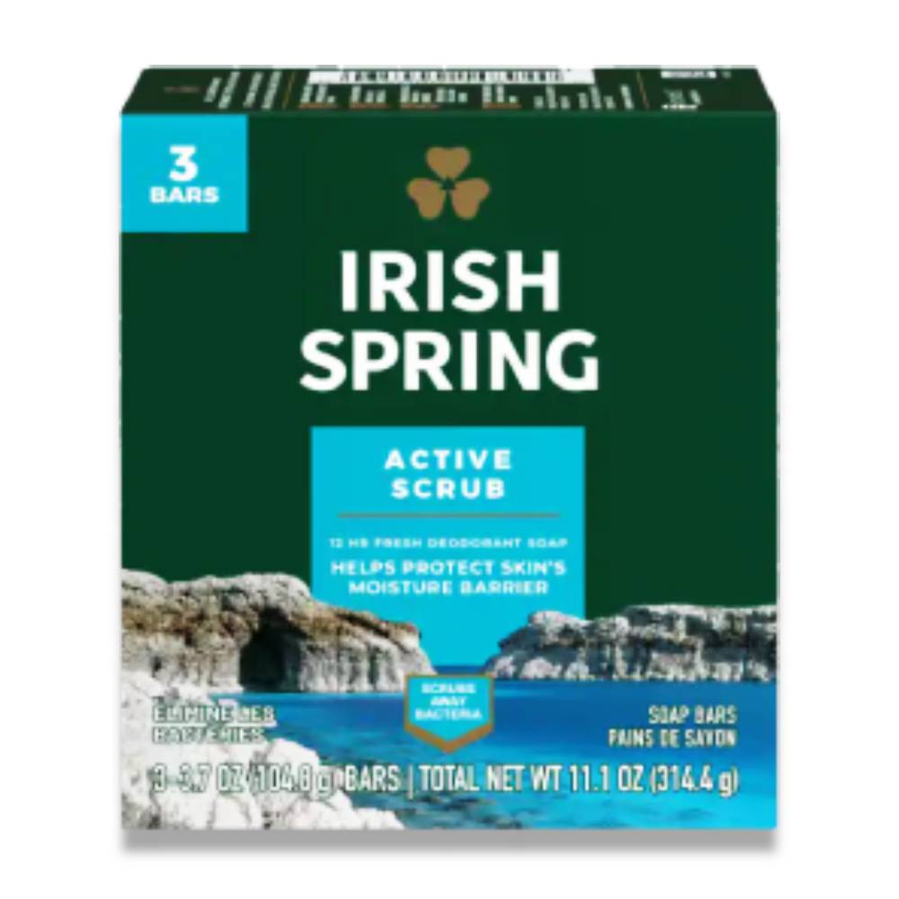 Irish Spring Deodorant Soap, Clean Scrub - 3 Bars 3.7 Oz - 18 Pack