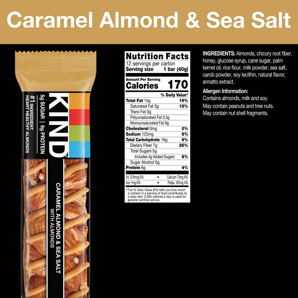 Kind Bar - Nut Bars Caramel Almond & Sea Salt Gluten Free Snack Bars - 1.4 Oz - 12 Pack