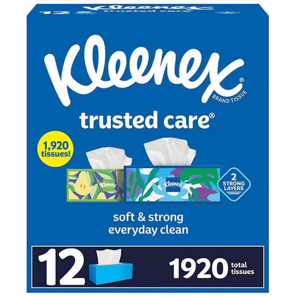 Kleenex Trusted Care 2-ply Facial Tissues Flat Boxes 160 Tissues/Box 12 Boxes Contarmarket