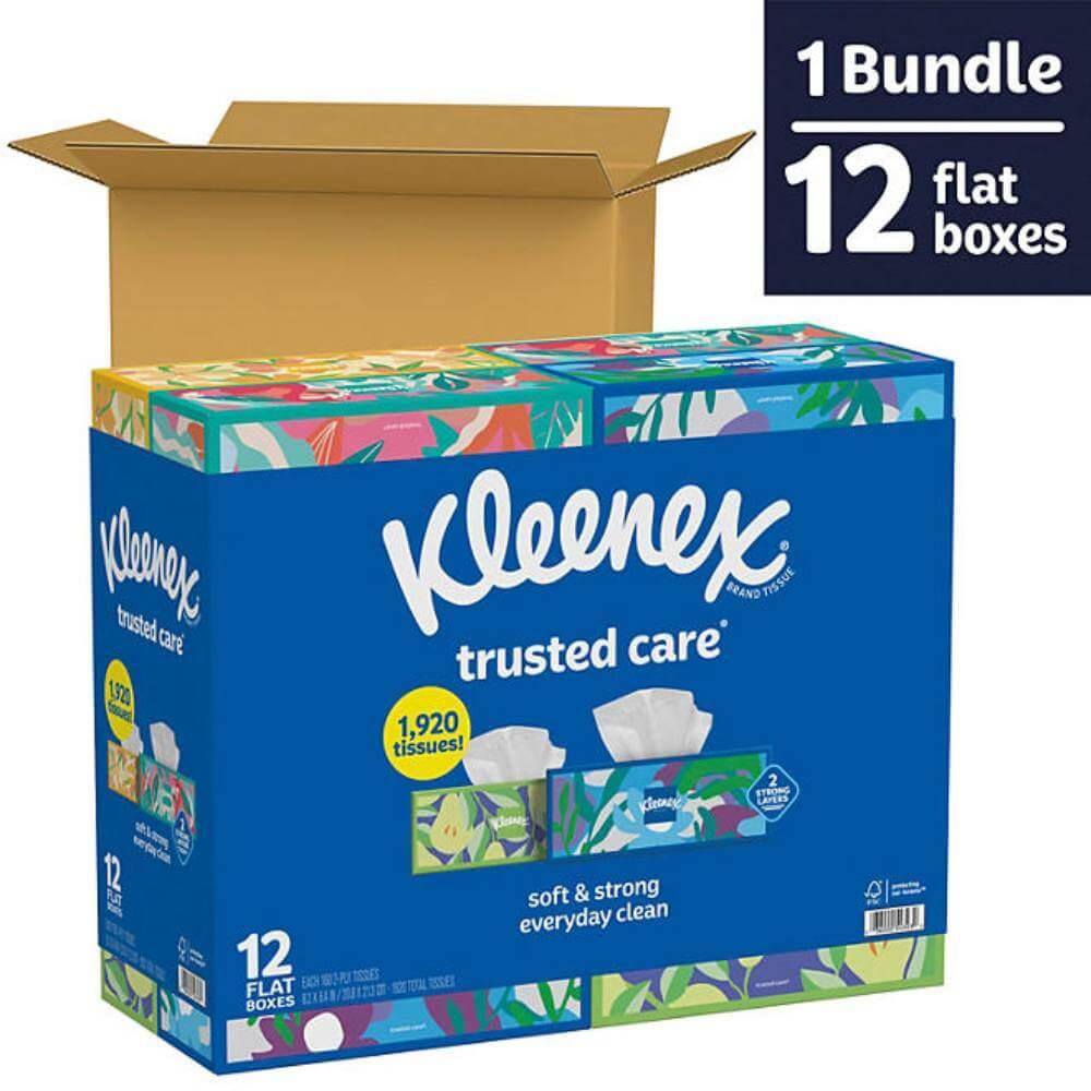 Kleenex Trusted Care 2-ply Facial Tissues Flat Boxes 160 Tissues/Box 12 Boxes Contarmarket