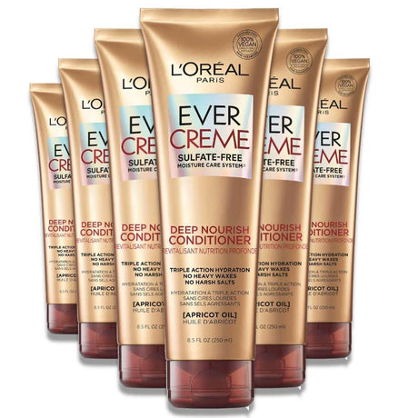 L'Oreal Paris EverCreme Sulfate Free Conditioner for Dry Hair, With Apricot Oil - 8.5 oz - 6 Pack Contarmarket