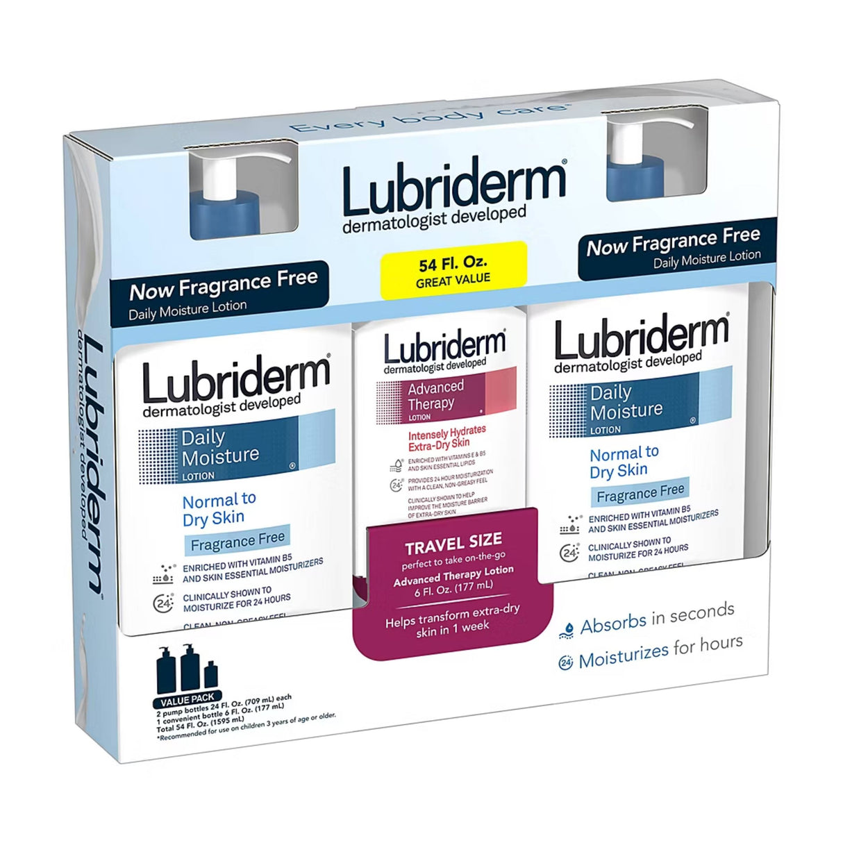 Lubriderm - Daily Moisture Unscented & Advanced Therapy Lotion - 3 Pack