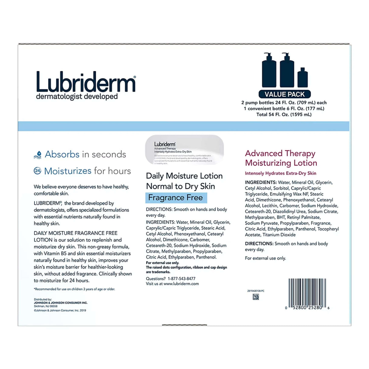 Lubriderm - Daily Moisture Unscented & Advanced Therapy Lotion - 3 Pack