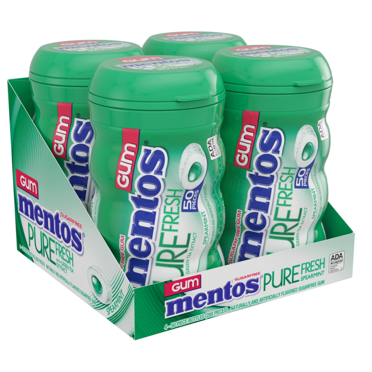 Mentos Pure Fresh Spearmint Gum  Sugar Free 50 Count - 4 Pack