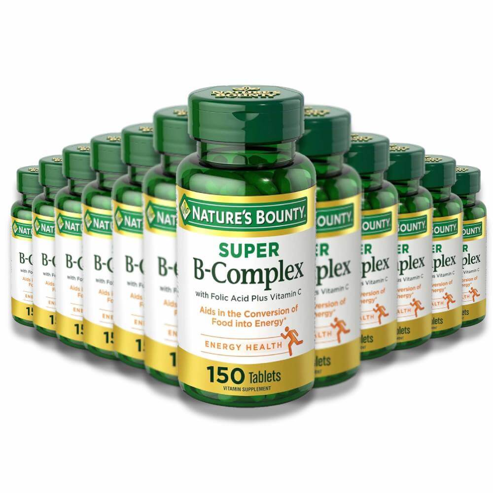 Nature's Bounty Super B Complex with Vitamin C & Folic Acid - 150 Tablets - 12 Pack Contarmarket