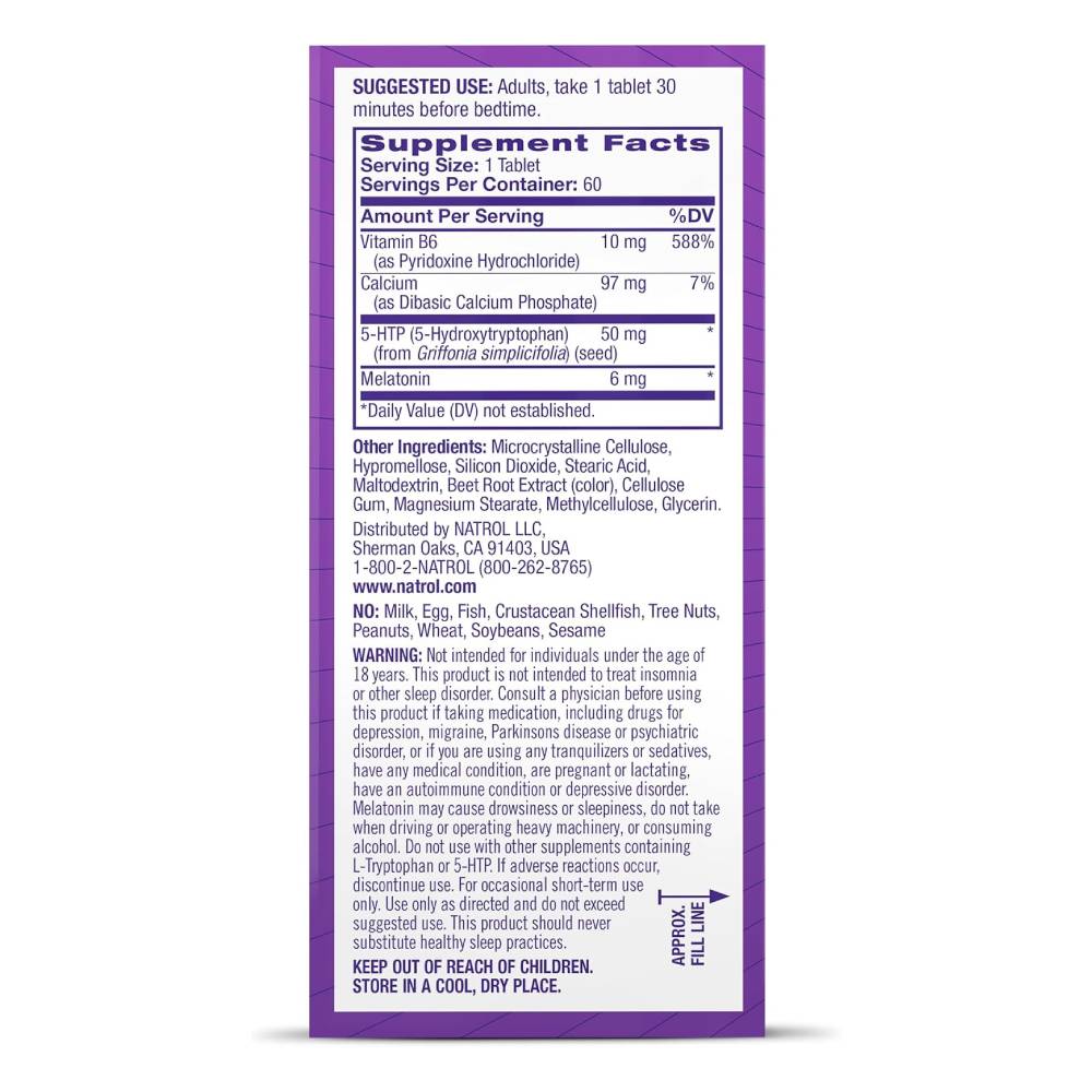 Natrol - Advanced Sleep Melatonin + 5HTP, 6mg, Calming Sleep Aid for Restful Sleep - 60 Ct - 12 Pack
