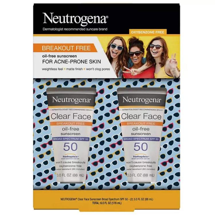 Neutrogena - Clear Face Sunscreen, SPF 50 - 3 Oz - 2 Pack