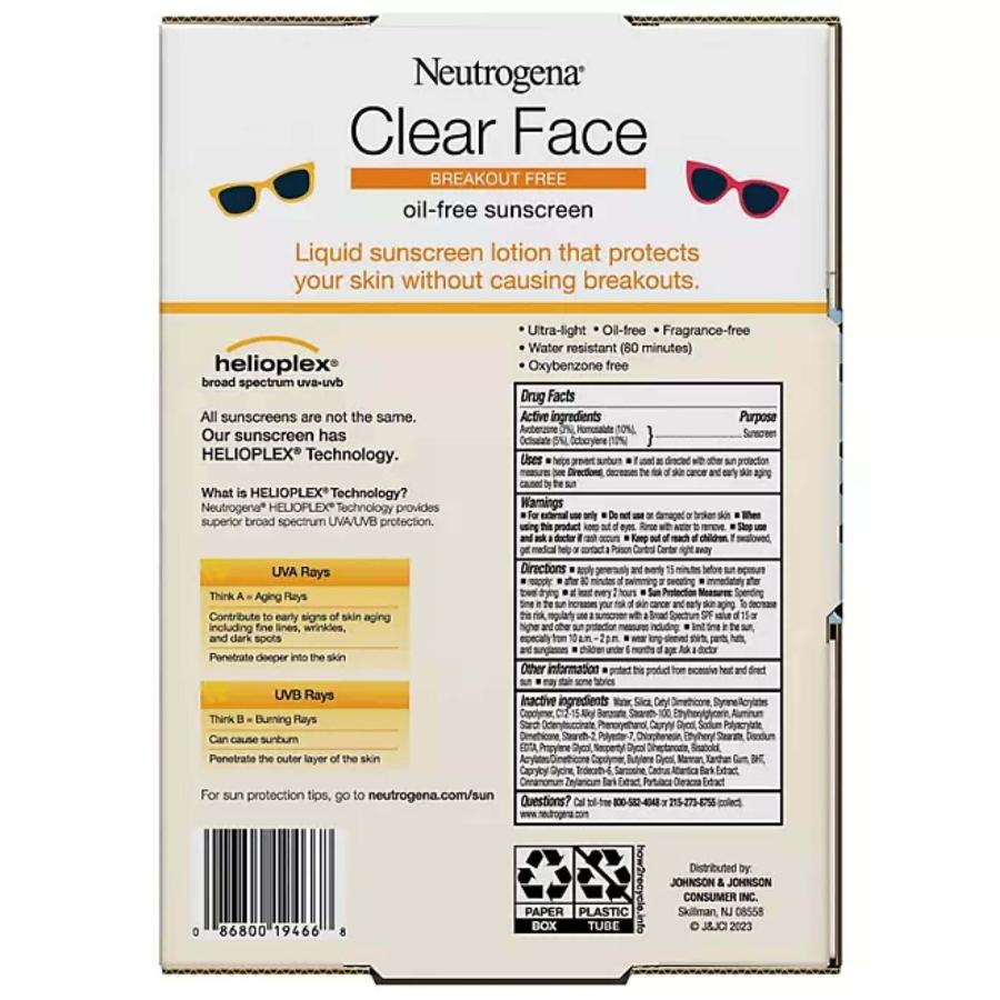 Neutrogena - Clear Face Sunscreen, SPF 50 - 3 Oz - 2 Pack