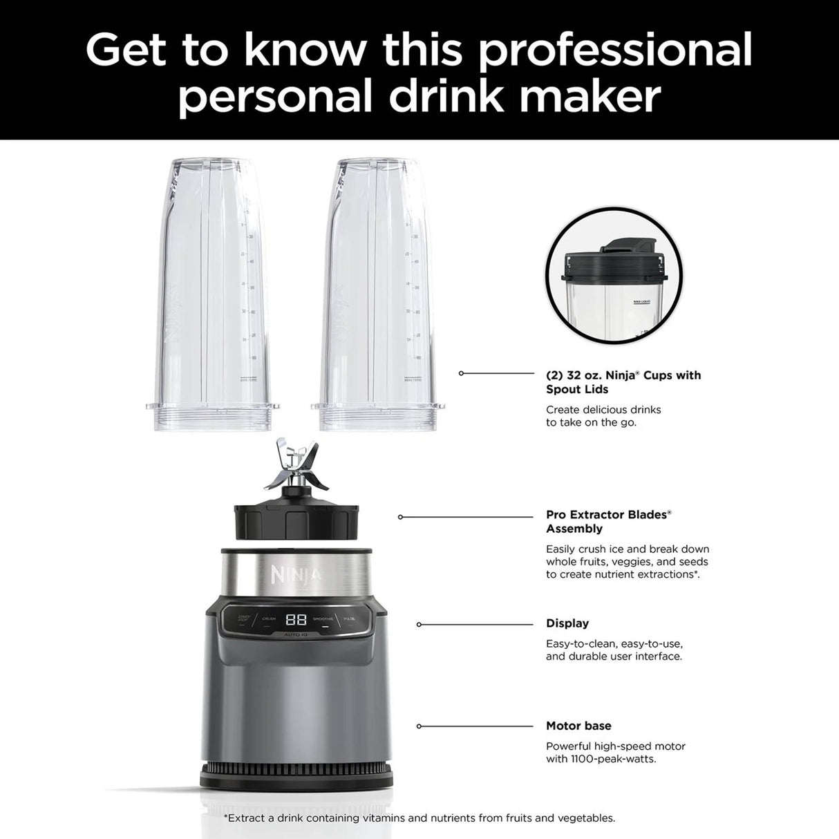 Ninja Nutri-Blender Pro with Auto-iQ, Personal Blender