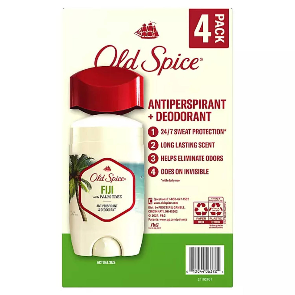 Old Spice - Fiji with Palm Tree, Antiperspirant & Deodorant - 2.6 Oz - 4 Pack