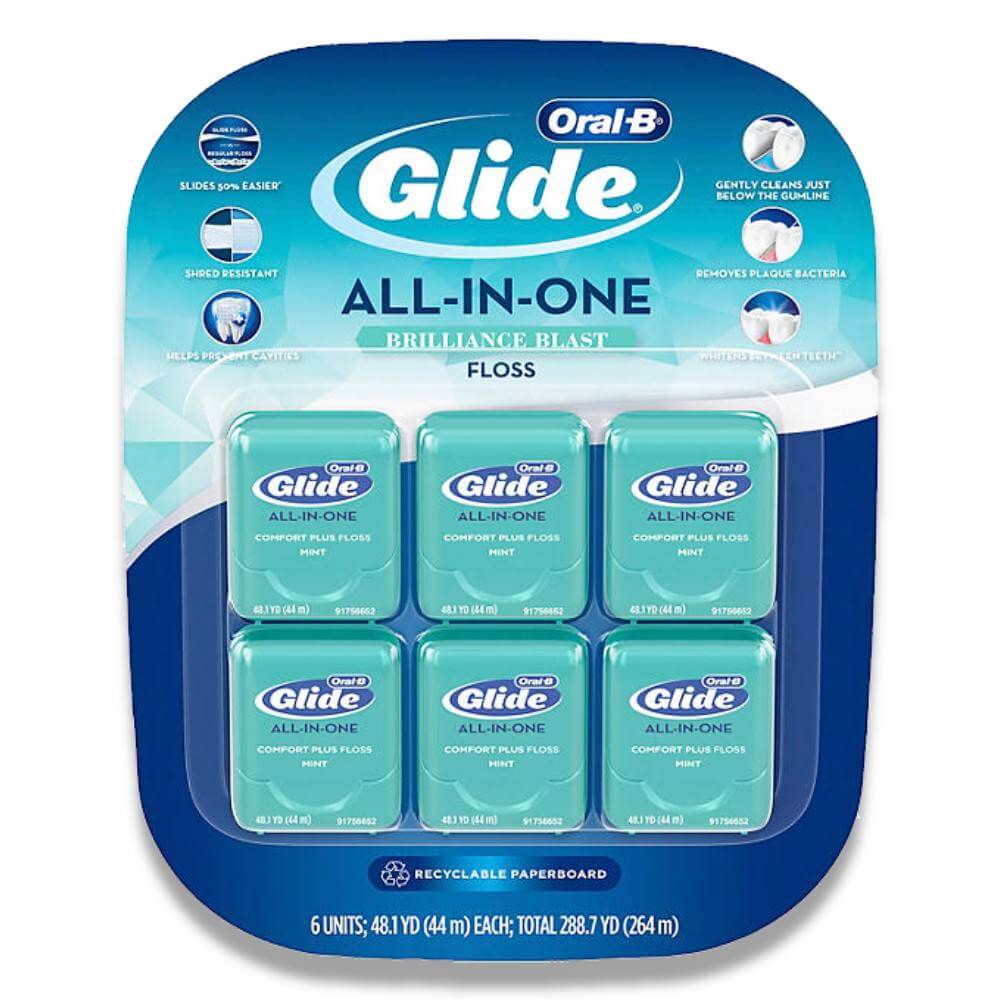 Oral-B Glide All-in-One Dental Floss - Brilliance Blast - 44 m - 6 Pack Contarmarket