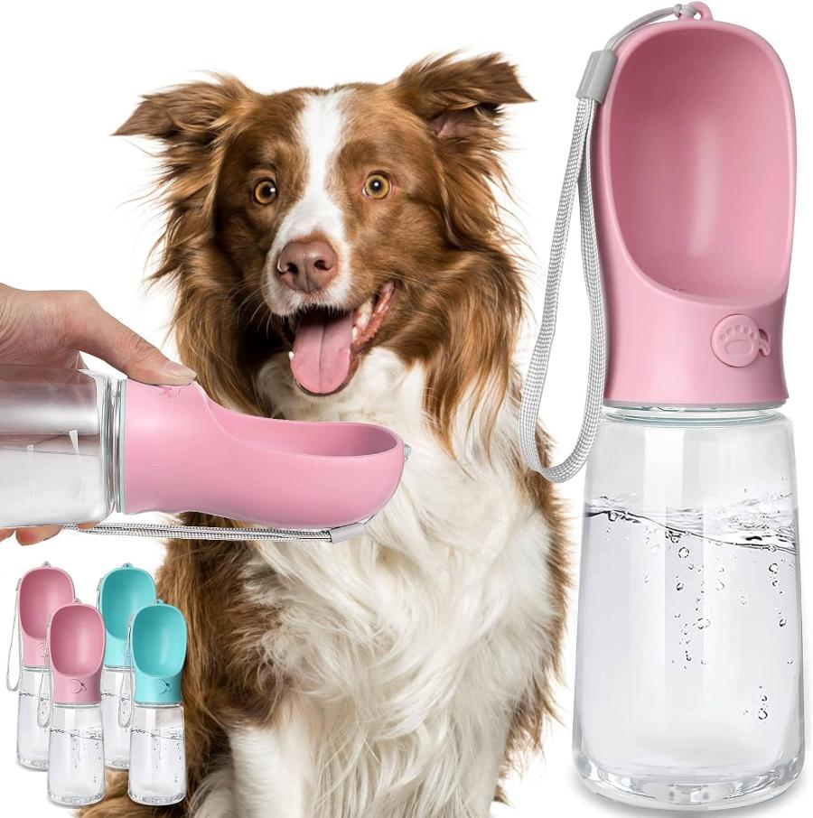 Kalimdor - Dog Water Bottle, Leak Proof Portable Puppy bowl Water Dispenser, Pink - 19 Oz