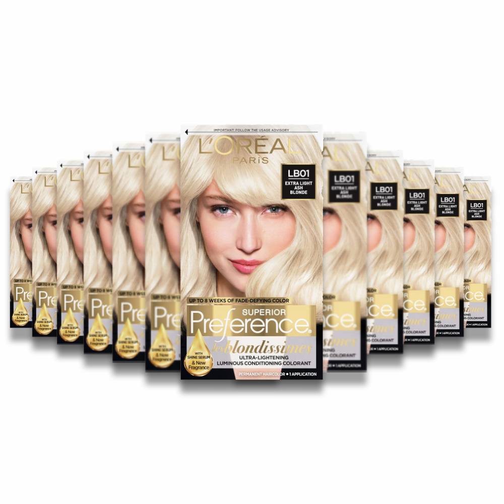 L'Oreal - Paris Superior Preference Fade-Defying + Shine Permanent Hair Color, LB01 Extra Light Ash Blonde, Hair Dye Kit - 12 Pack