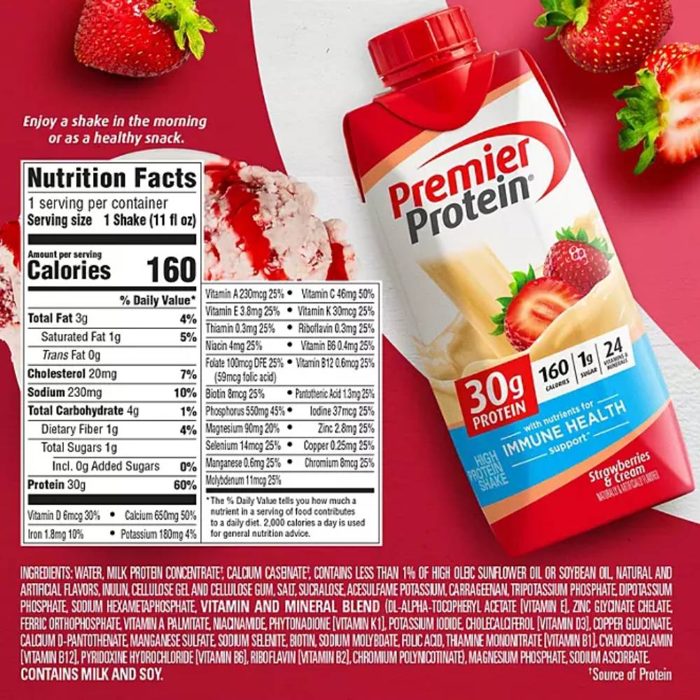 Premier Protein 30g High Protein Shake, Strawberries & Cream - 11 Oz - 15 Pack