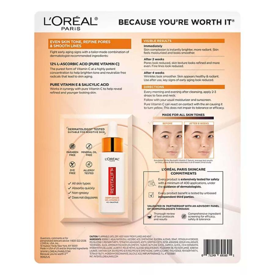 L'Oreal - Revitalift 12% Pure Vitamin C, E, Salicylic Acid Serum - 1 fl. Oz - 2 Pack