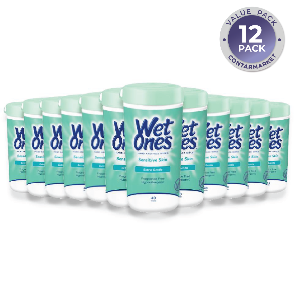 Wet Ones - Hand and Face Wipes Sensitive Skin - 40ct ea - 12 pack