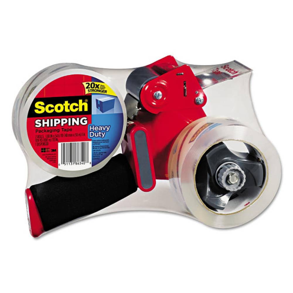 Scotch - Heavy Duty Packaging Tape Dispenser with Two Rolls of Tape, 1.88" x 54.6yds