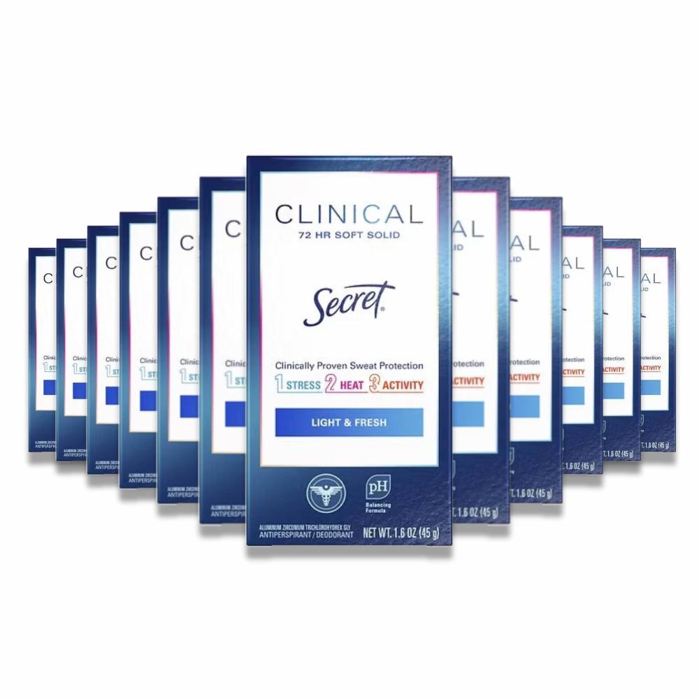 Secret - Clinical Strength, Soft Solid, Light & Fresh Antiperspirant & Deodorant -1.6 Oz - 12 Pack