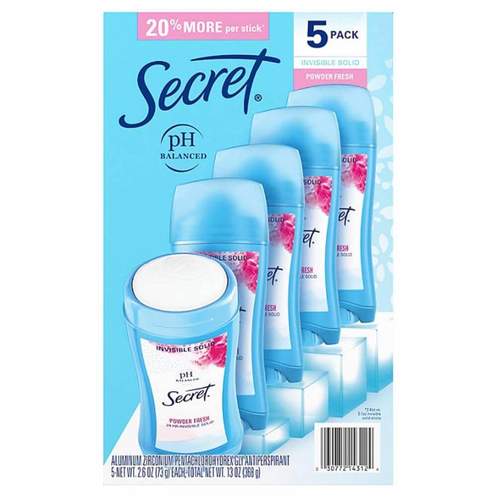 Secret Invisible Solid Antiperspirant and Deodorant Powder Fresh 2.6 Oz 5 Pack Contarmarket