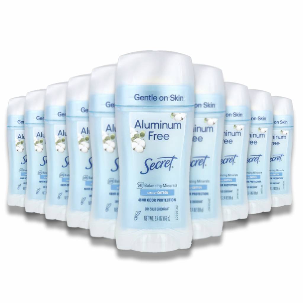 Secret - Deodorant Aluminum Free for Women, 48hr Odor Protection, Cotton Scent - 2.4 Oz - 12 Pack