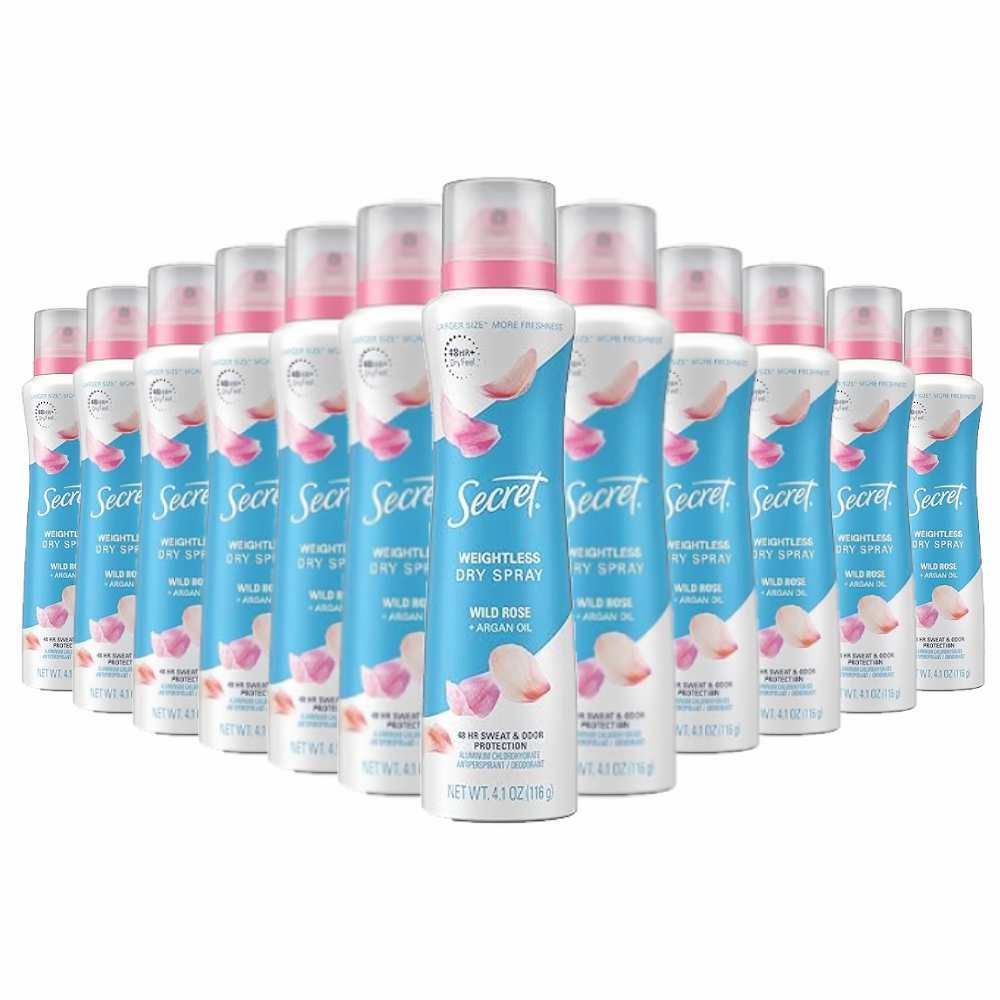 Secret - Dry Spray Antiperspirant Deodorant for Women, Wild Rose & Argan Oil Scent - 4.1 Oz - 12 Pack