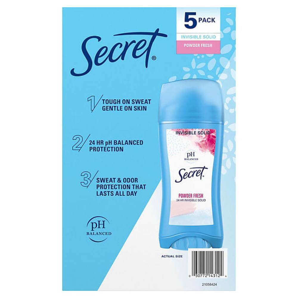 Secret Invisible Solid Antiperspirant and Deodorant Powder Fresh 2.6 Oz 5 Pack Contarmarket
