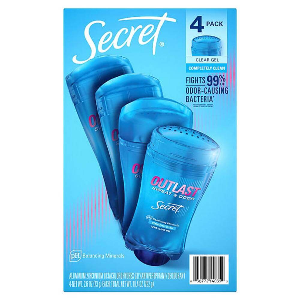 Secret Outlast Clear Gel Deodorant - Completely Clean - 2.6 Oz - 4 Pack Contarmarket