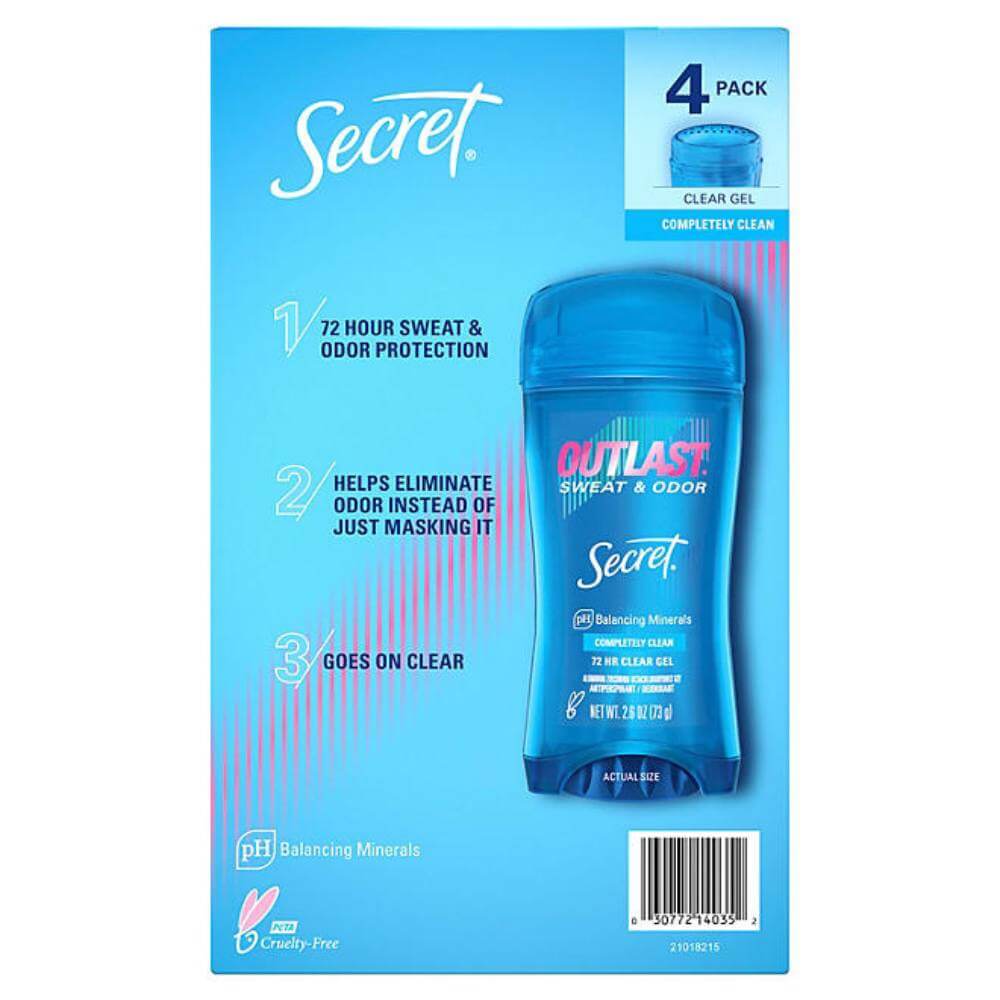 Secret Outlast Clear Gel Deodorant - Completely Clean - 2.6 Oz - 4 Pack Contarmarket
