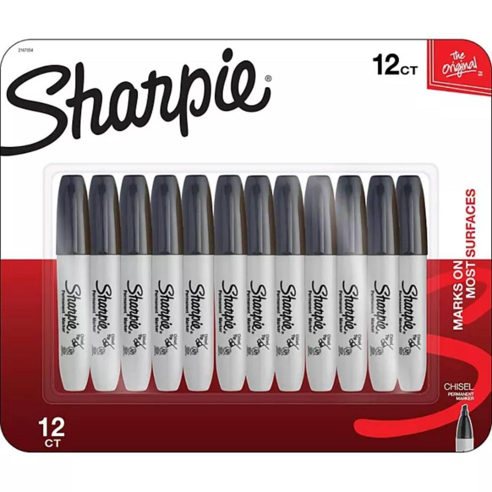 Sharpie - Chisel Tip Permanent Markers, Black - 12 Ct Each