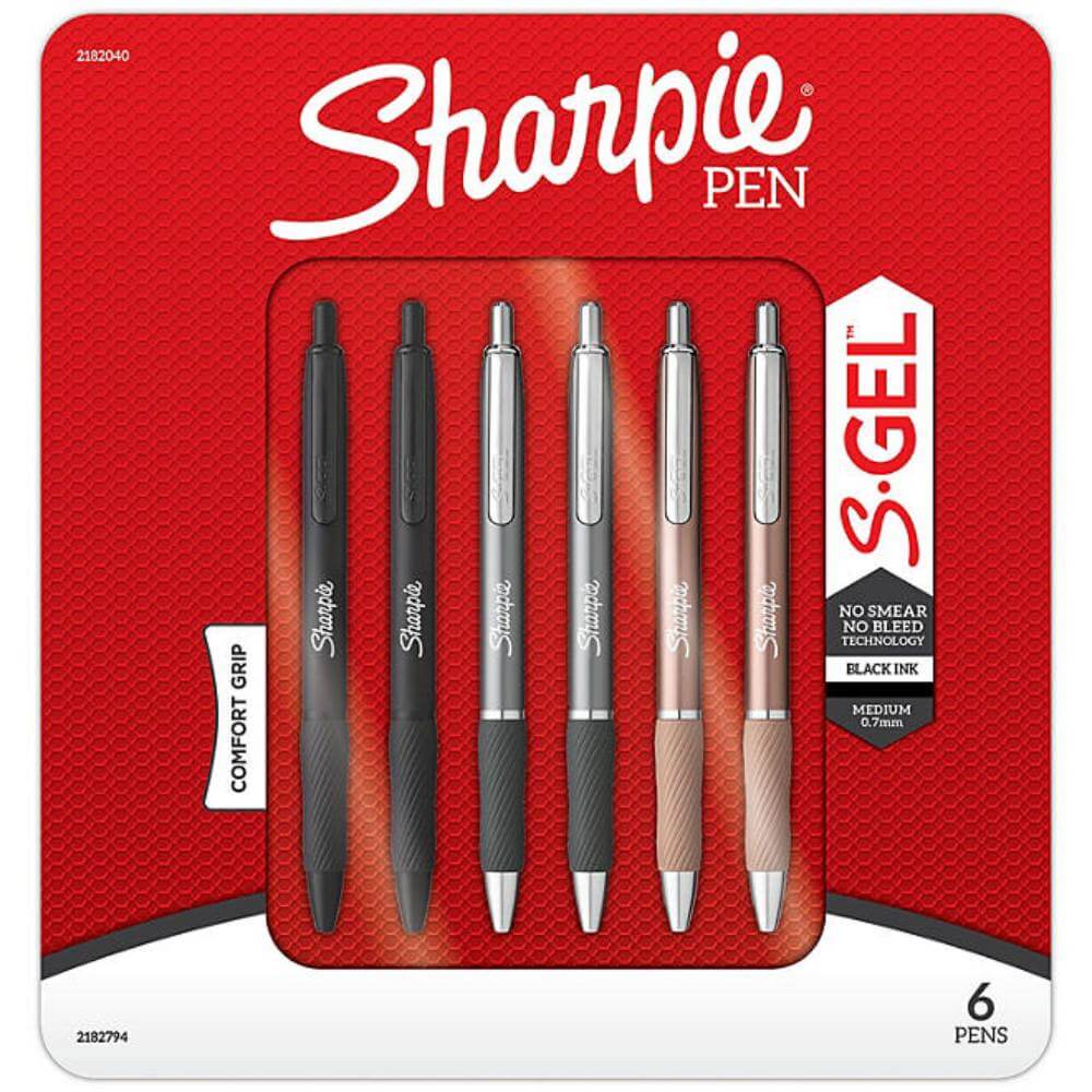 Sharpie Metal Barrel S-Gel Pens, Medium Point, 0.7mm, 6 Pack Contarmarket