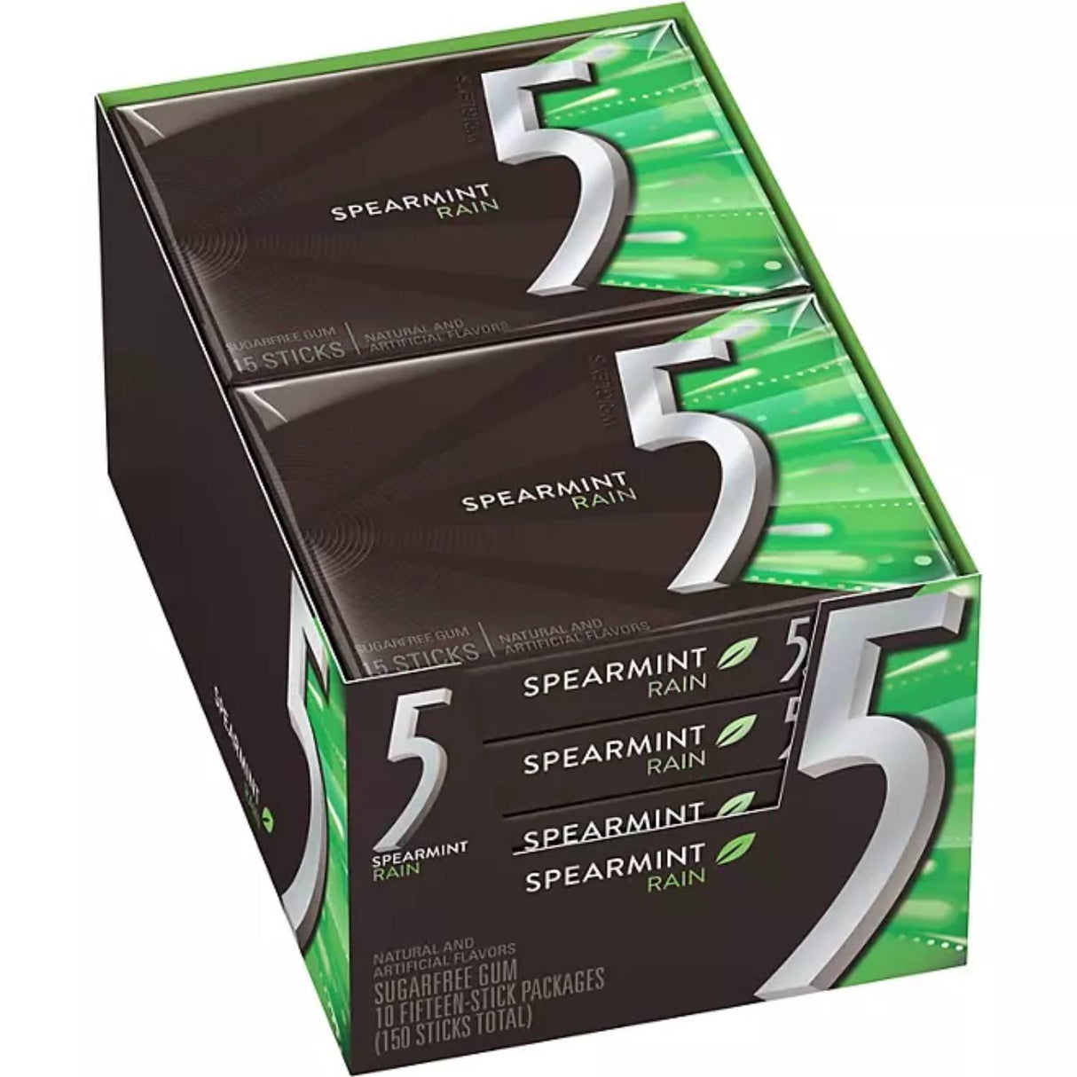 Wrigley's - 5 Gum Spearmint Rain - 15 Ct - 10 Pack