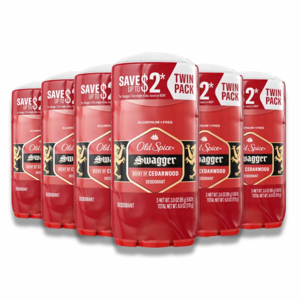 Old Spice - Deodorant for Men, Red Collection Swagger, Twin Pack - 3 Oz - 6 Pack