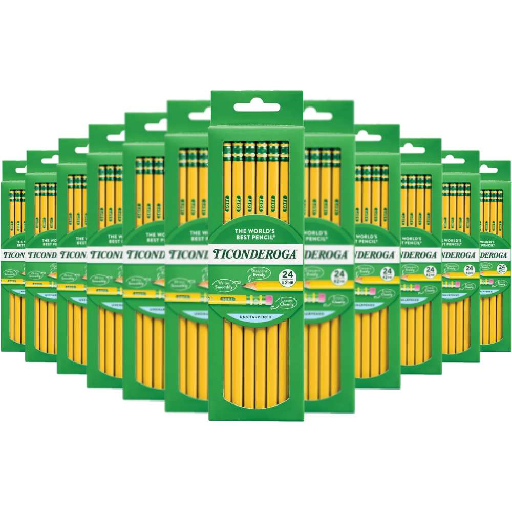 Multiple packages of Ticonderoga pencils on a white background