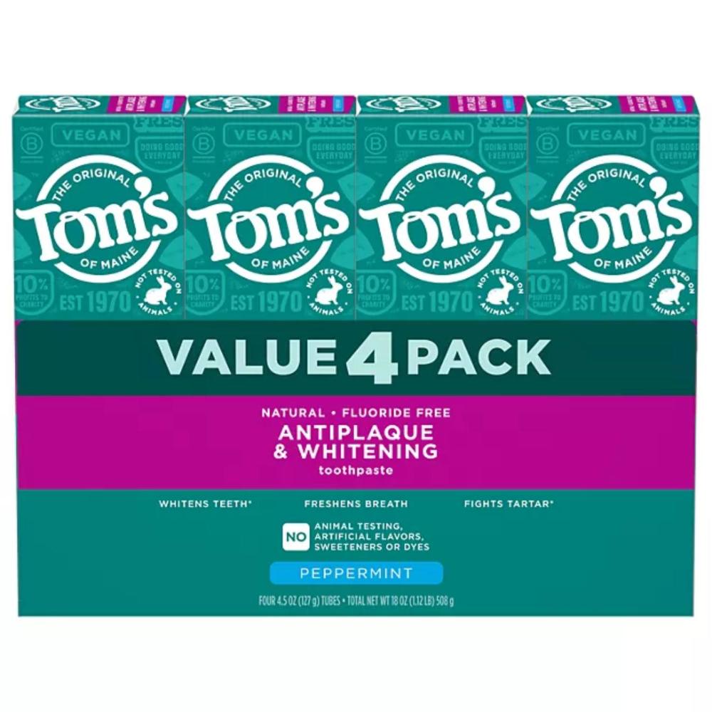 Tom's of Maine Fluoride-Free Antiplaque & Whitening Toothpaste - 4.5 Oz - 4 Pack