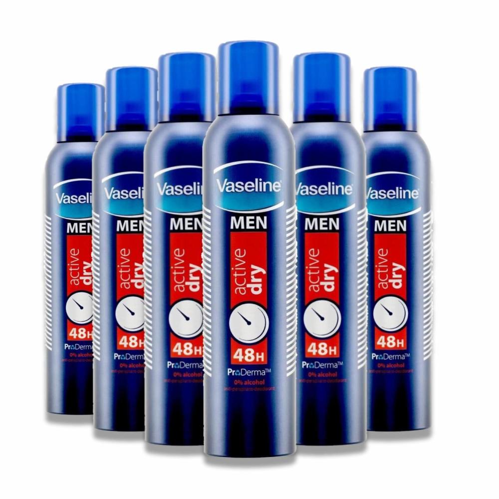 Vaseline - Deodorant Spray Men, Active Dry - 250 ml - 6 Pack