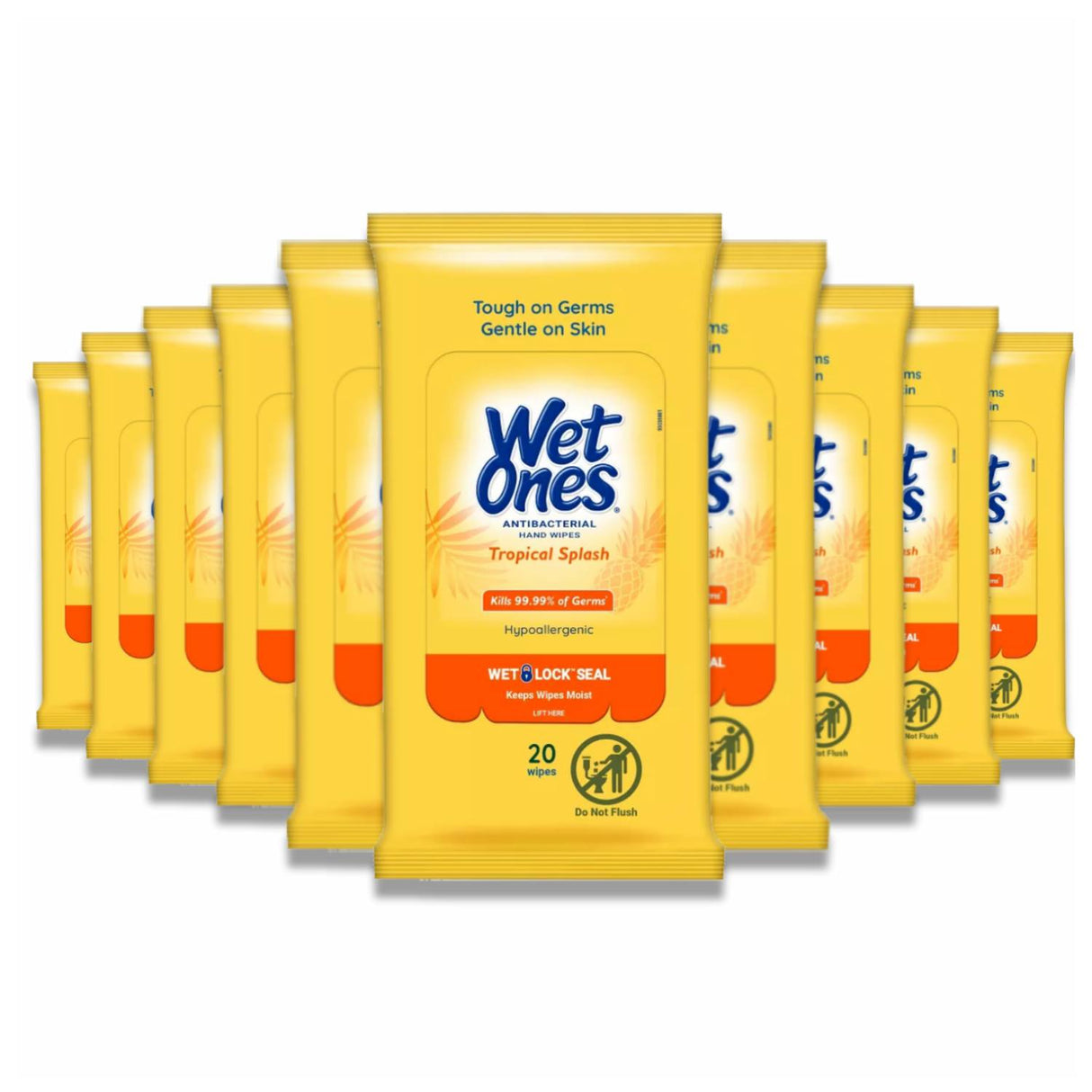 Wet Ones - Antibacterial Hand Wipes Travel Pack, Tropical Splash - 20 Ct - 10 Pack