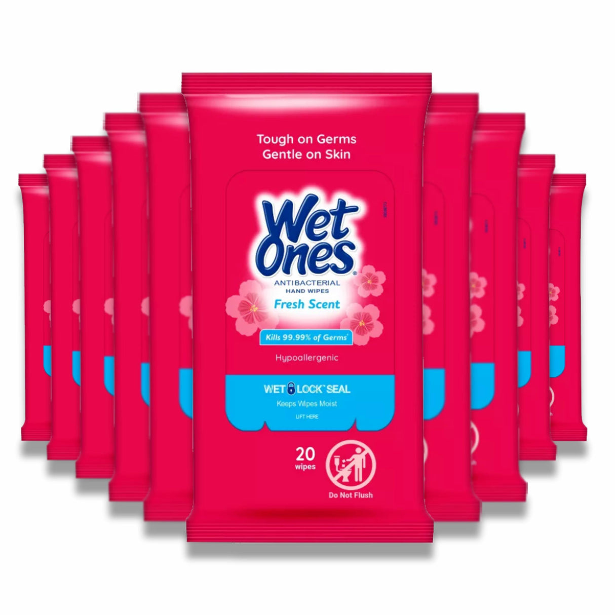 Wet Ones - Antibacterial Hand Wipes Travel Pack, Fresh - 20 Ct - 10 Pack