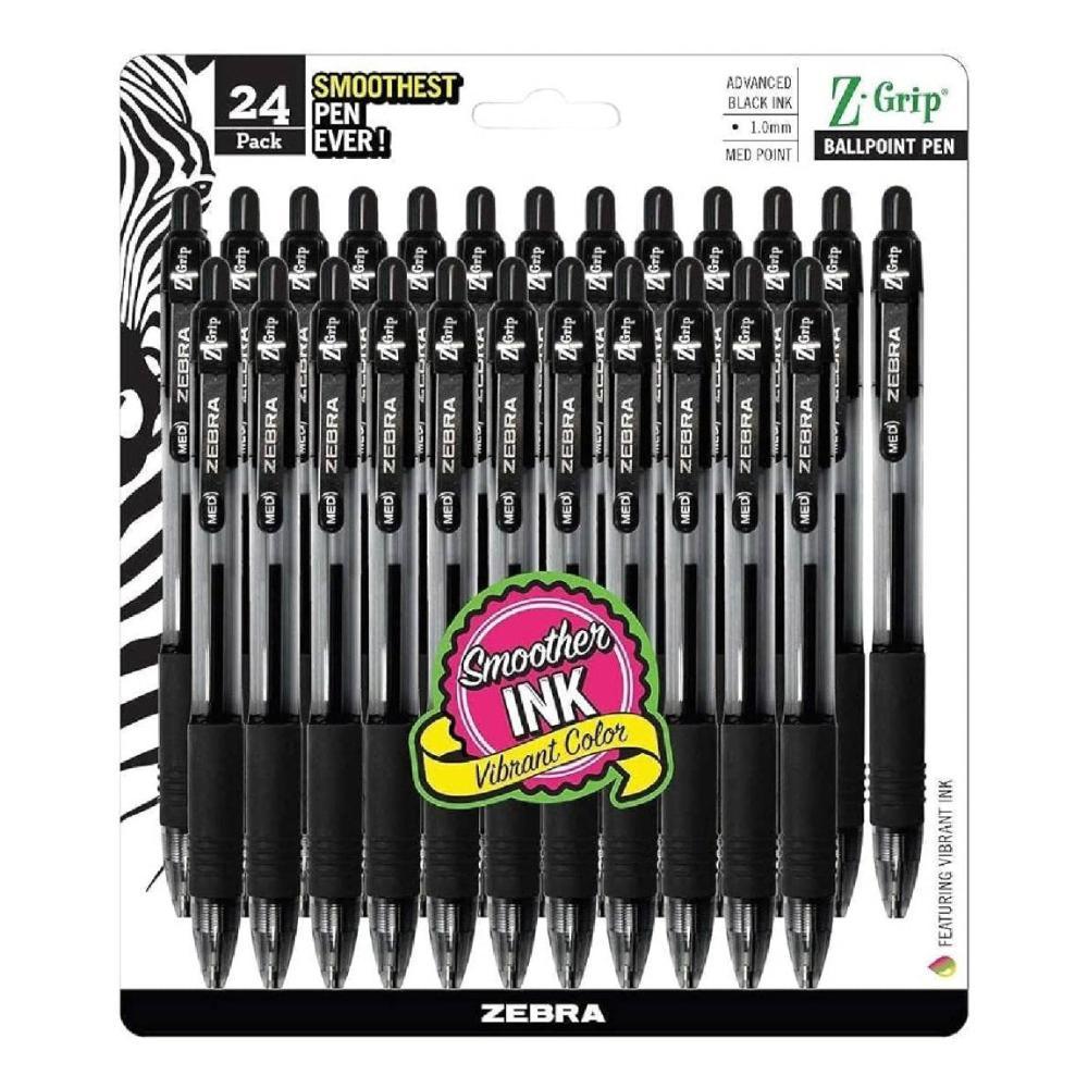 Zebra - Z-Grip Retractable Ballpoint Pen, Black Ink, Medium - 24 ct