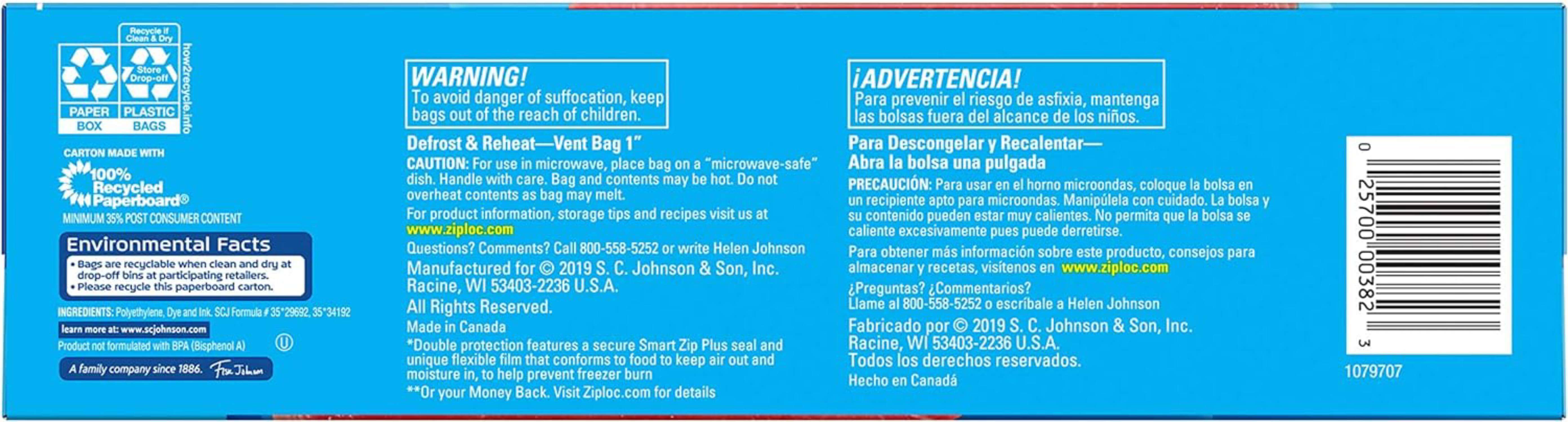 Ziploc Brand Freezer Bags with Grip 'n Seal Technology, Gallon, 28