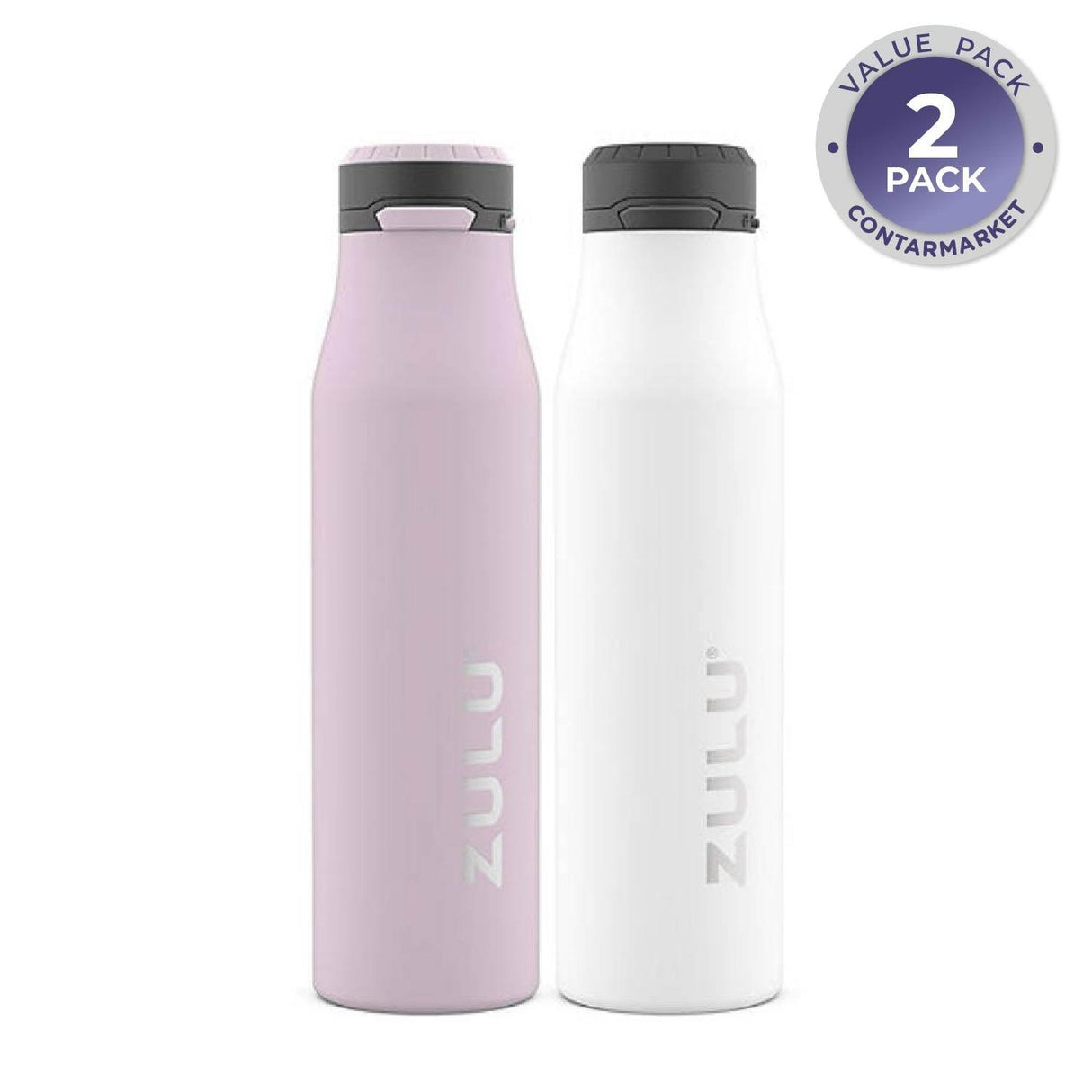 ZULU Stainless Insulated Water Bottle, 2 Pack (Pink/White) - 26 Oz